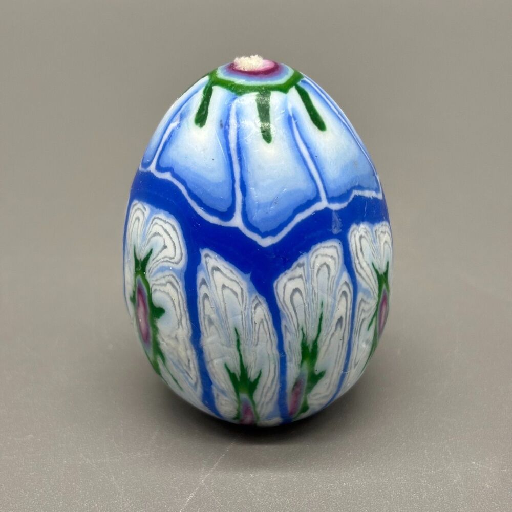 Vintage Millefiori Egg Glow Candle Mosaic Handcrafted 1990s Y2K Blue / Purple 2"
